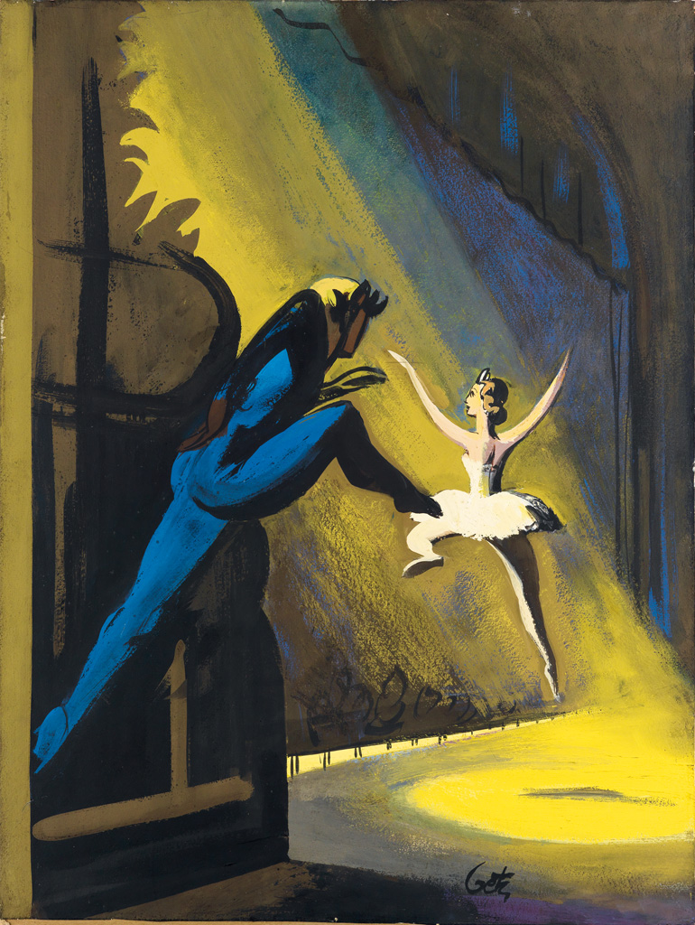 (THE NEW YORKER) ARTHUR GETZ. Two Dancers Leap onto Stage.